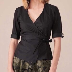 Anne Fontaine Lenny wrap short sleeve blouse black size 42 (US size 10)